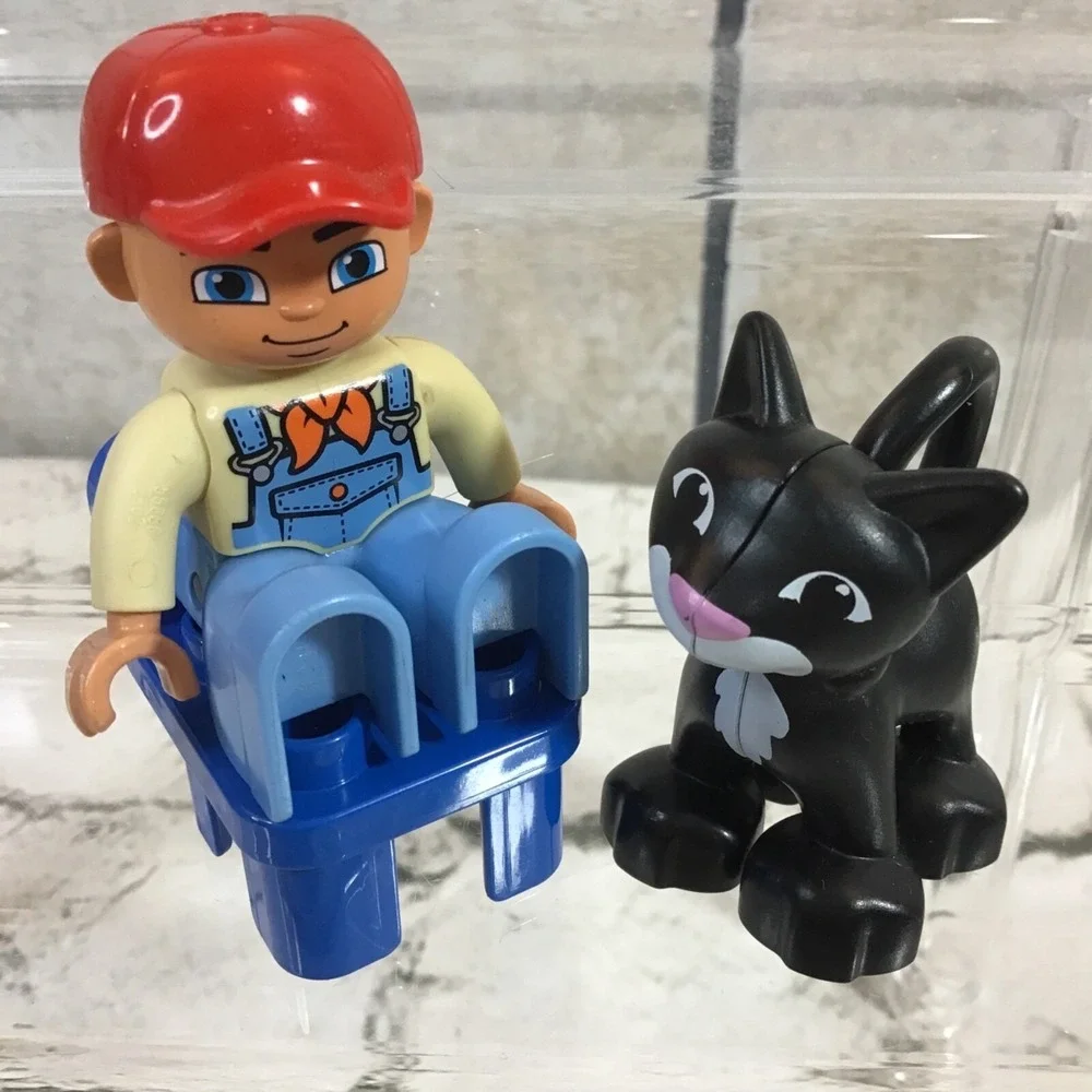 Lego Duplo Farmer Boy With Black Cat And Chair Lot Of 3 Replacement Pieces Parts
